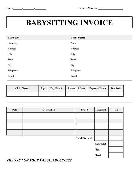 Babysitting Invoice Template Free