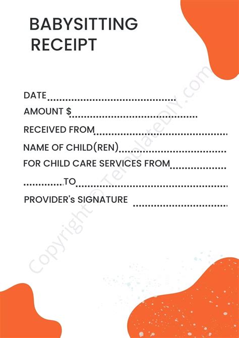 Babysitting Receipt Template with Payment Details