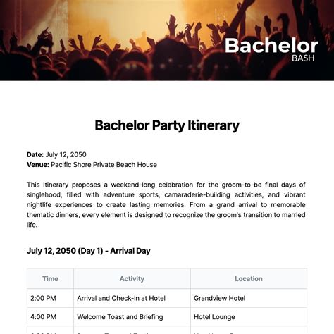 Bachelor Party Itinerary Template