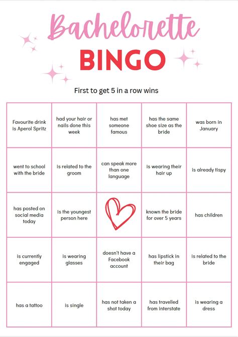 Bachelorette bingo game