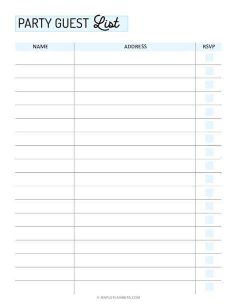 Bachelorette Party Guest List Template