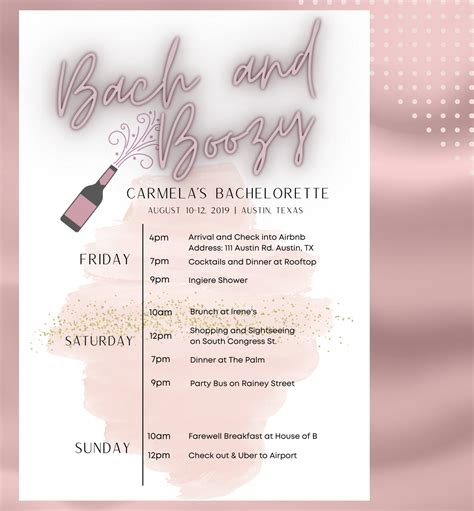 Bachelorette Party Itinerary Template