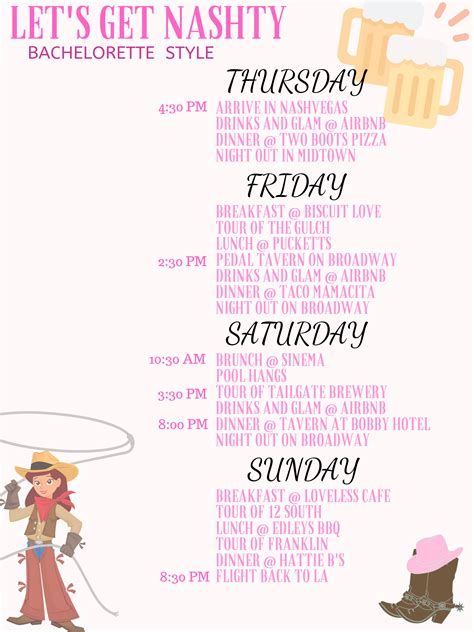 Bachelorette Party Itinerary Template