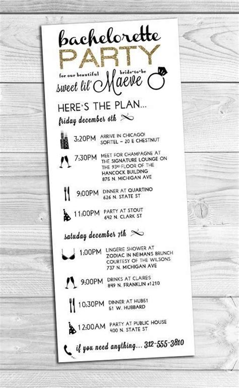 Bachelorette Party Schedule