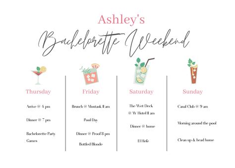 Bachelorette Weekend Itinerary Template