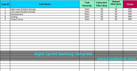 Backlog template Excel example