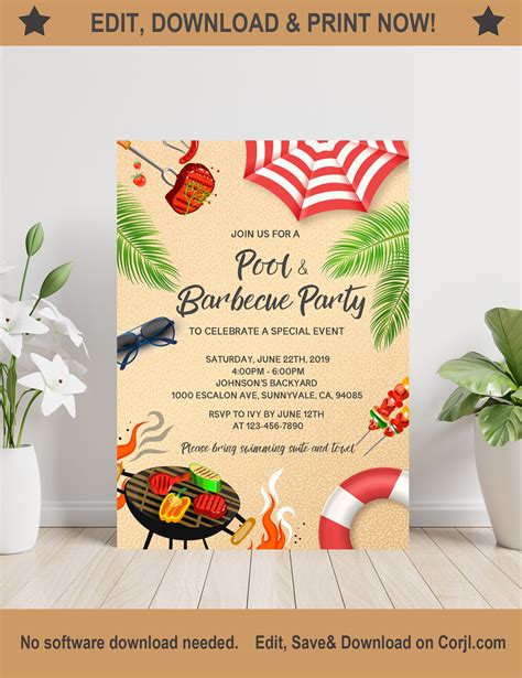 Backyard BBQ Pool Party Invitation