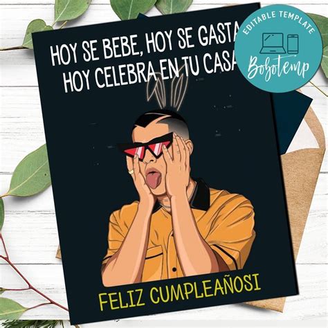 Bad Bunny Birthday Card Template