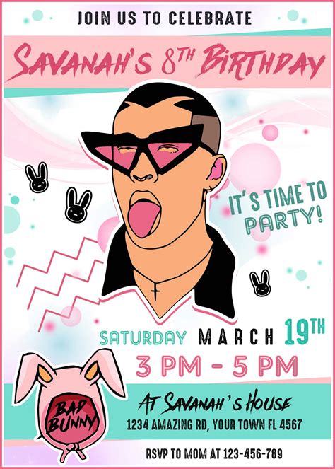 Bad Bunny Birthday Party Invitation Templates Free Download