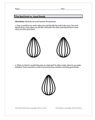 The Bad Seed reflection worksheet for kids