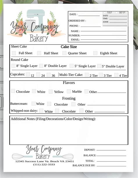 Bakery Order Form Template Example