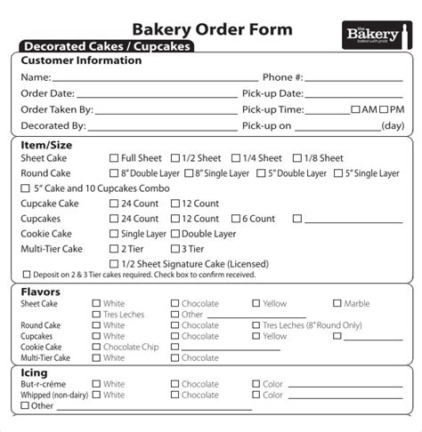 Bakery Order Form Template Example 2