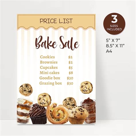 Bake Sale Price List Example