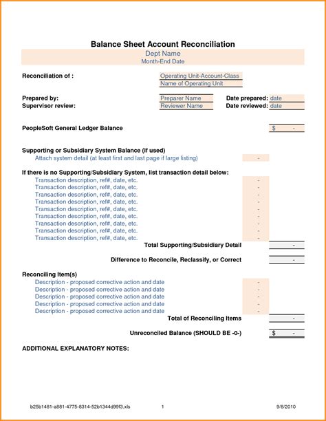 Balance Sheet Reconciliation Template Excel 2019