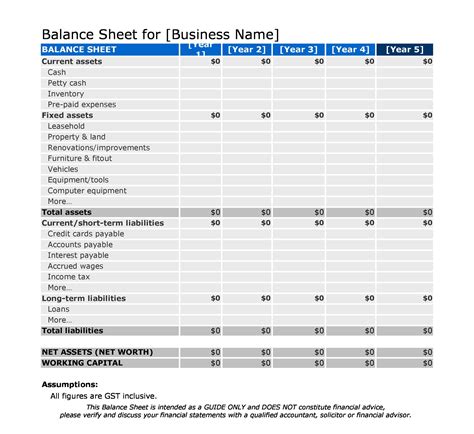 Balance Sheet Template Example