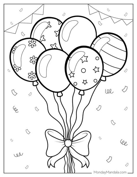 A balloon coloring page with confetti