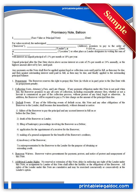 Balloon Promissory Note Template