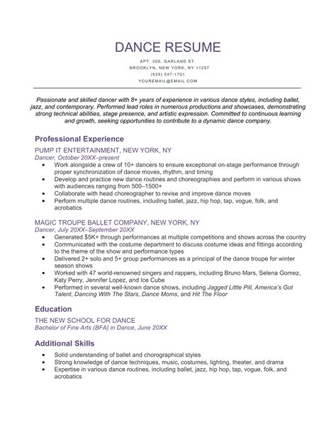 Ballroom Dance Resume Template