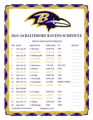 Baltimore Ravens printable schedule 2023