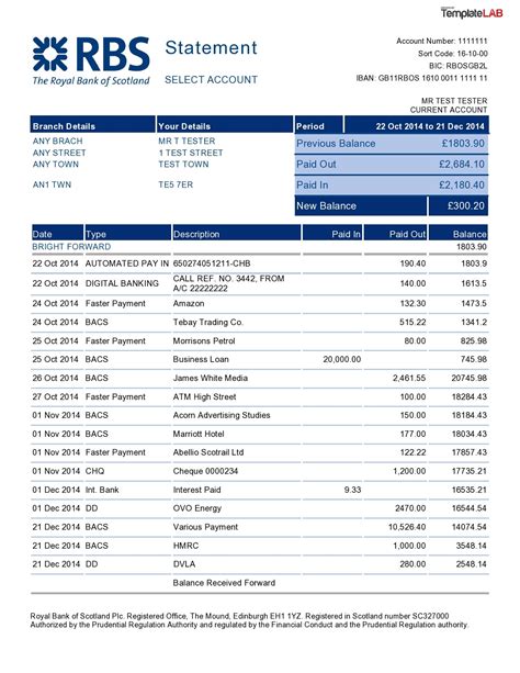 Bank Account Statement