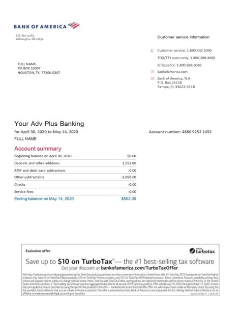 Bank of America Excel Statement Template 4