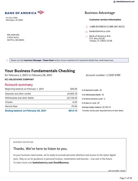 Bank of America Excel Statement Template 9