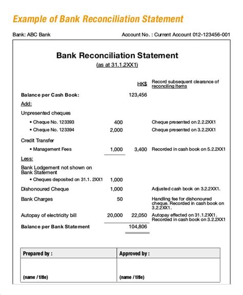 Bank Reconciliation Template Example 4