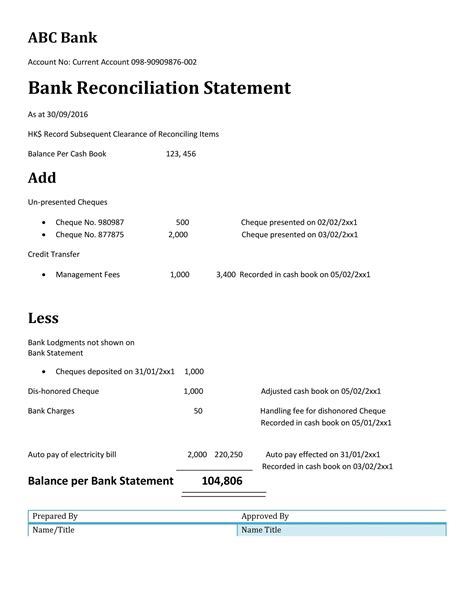 Bank Reconciliation Template Example 6