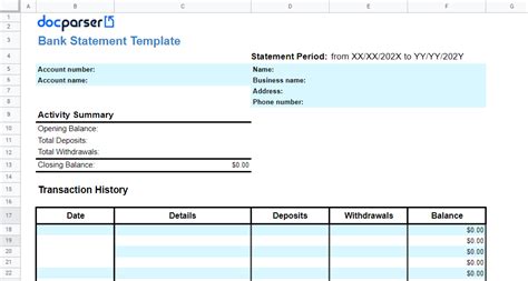 Bank statement Excel template