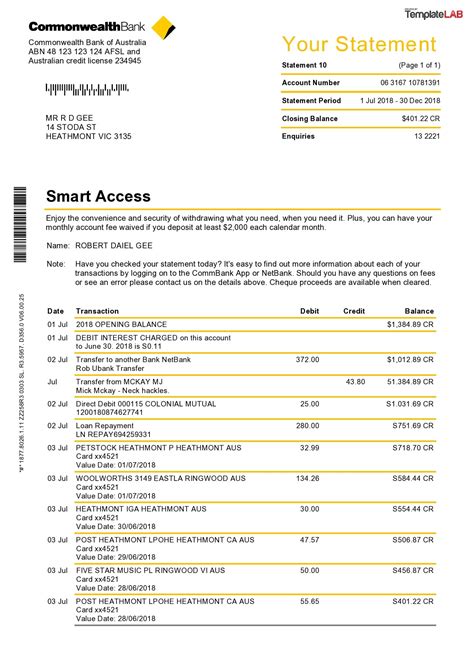 Bank Statement Template 1