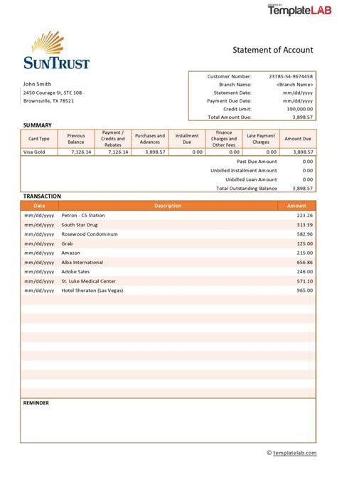 Bank Statement Template 2