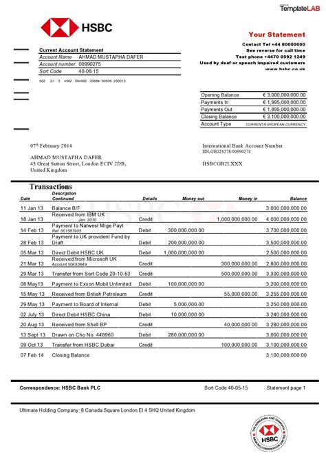 Customizable Bank Statement Template Design