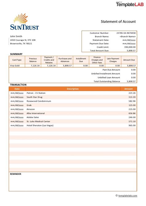 Bank Statement Template Download