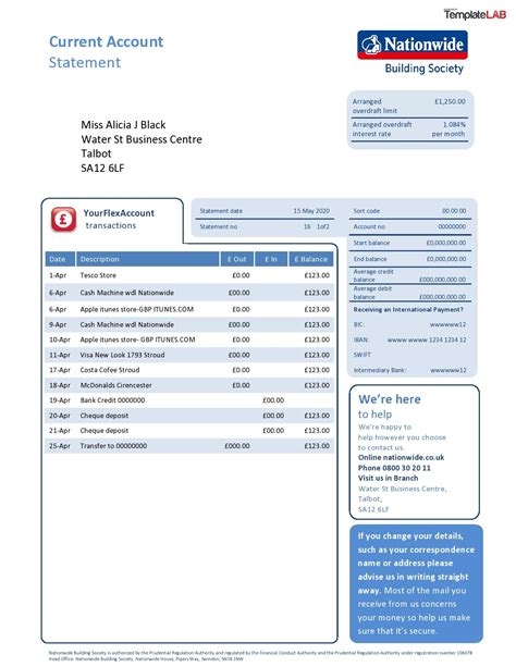 Variety of bank statement templates