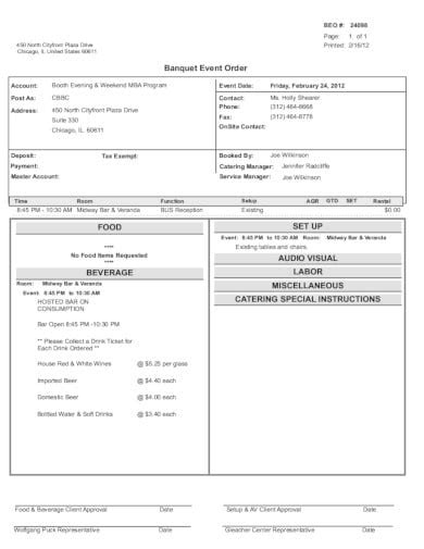 Banquet Event Order Form Template