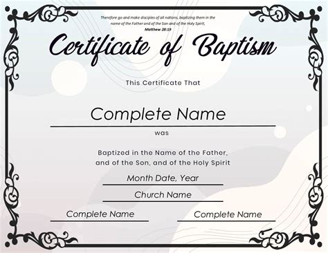 Baptism Certificate Printable Templates