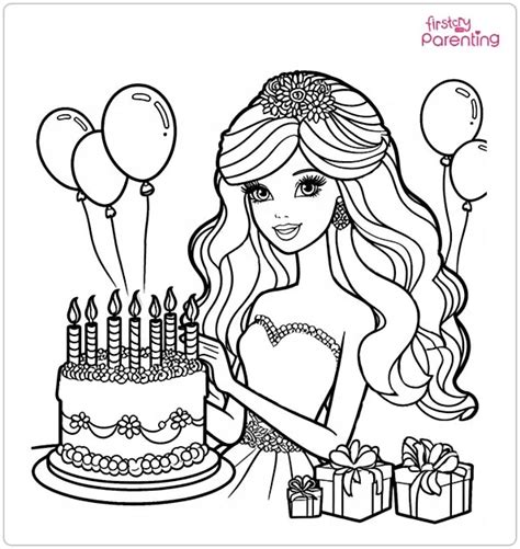 Barbie Birthday Coloring Page