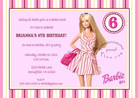 A collection of Barbie birthday party ideas and invitation templates