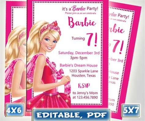 Barbie Birthday Party Invites Template