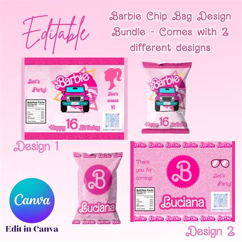 DIY Printable Barbie Chip Bag Template