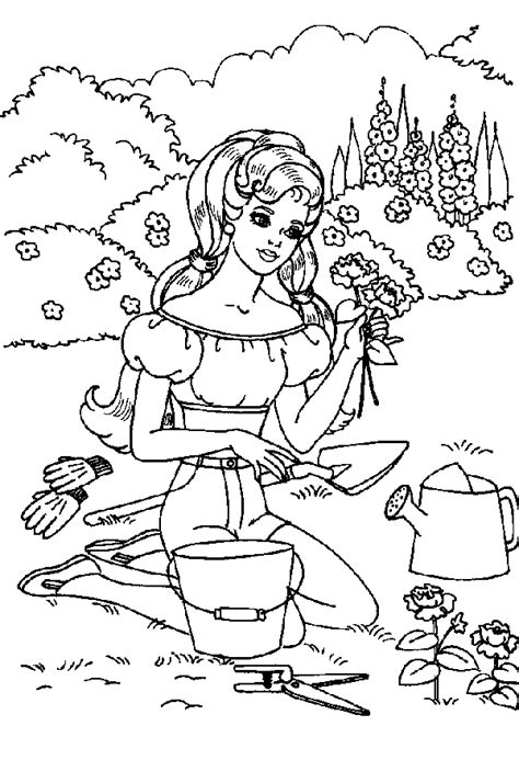 Barbie garden coloring page