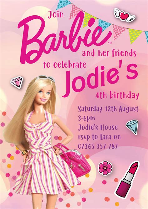 Barbie-themed party invitation