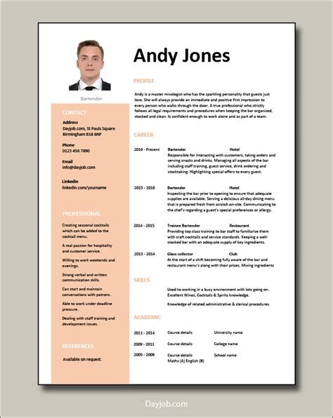 Bartender CV Template 1