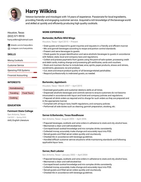 Bartender Resume Template