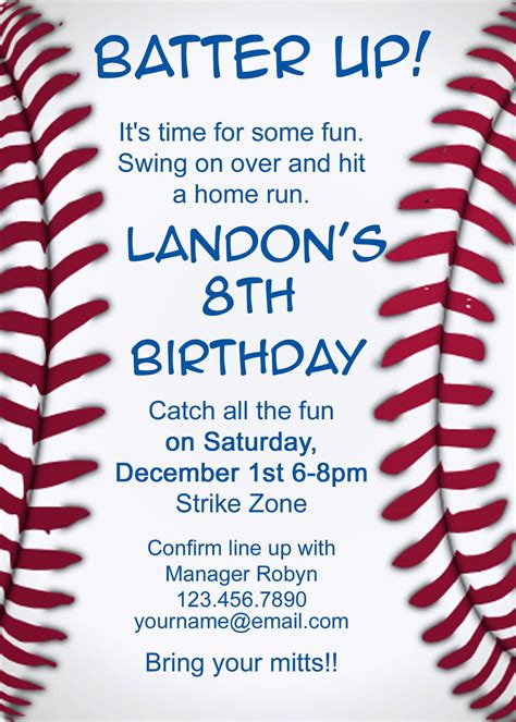 Baseball Birthday Party Invitation Template