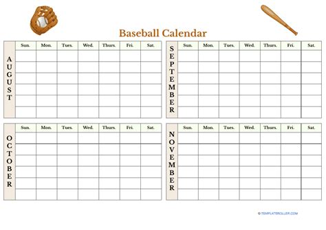 Baseball Calendar Templates