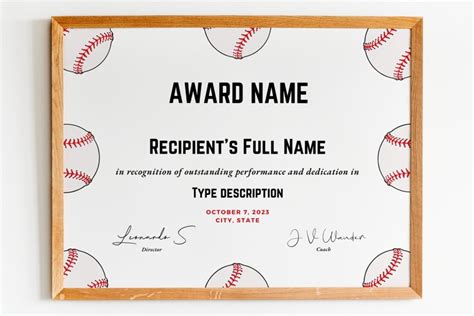 Printable Baseball Certificate Template