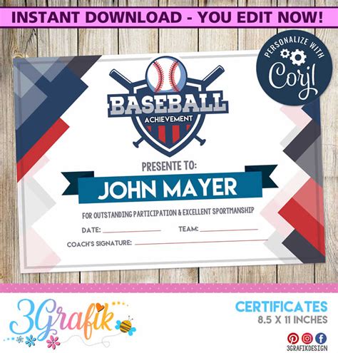 Baseball Participation Certificate Template