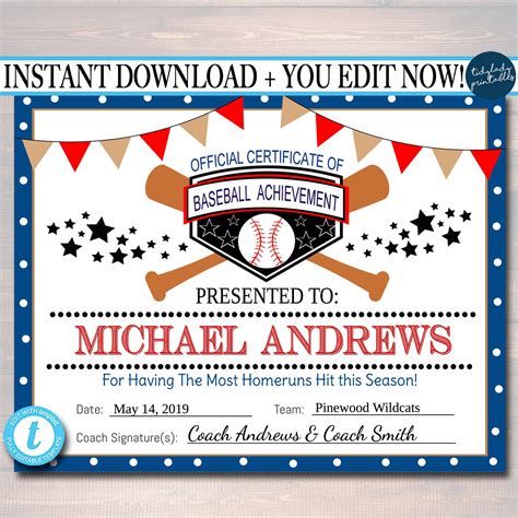 Baseball Certificate Templates Free