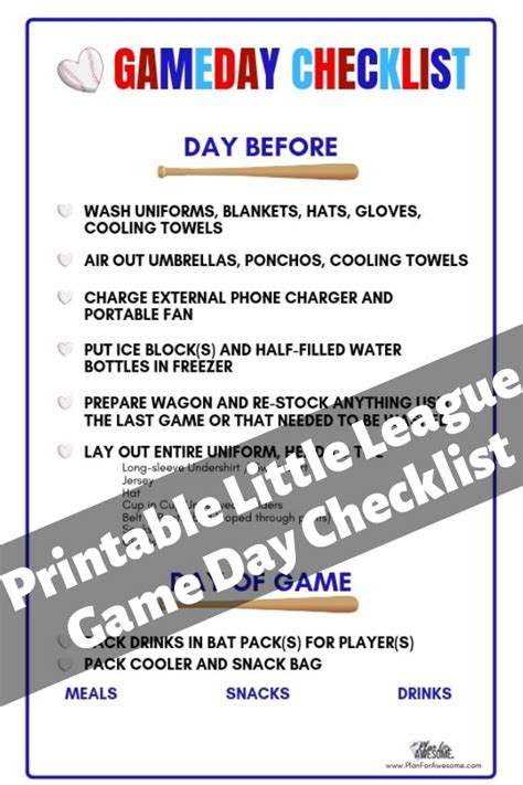 Baseball Game Day Checklist Template